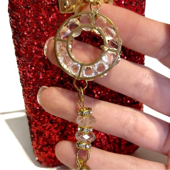 Sparkly Red Glitter Cell Phone Case iPhone 7 7G Gold Rhinestone Finger Ring Hold - Picture 6 of 7
